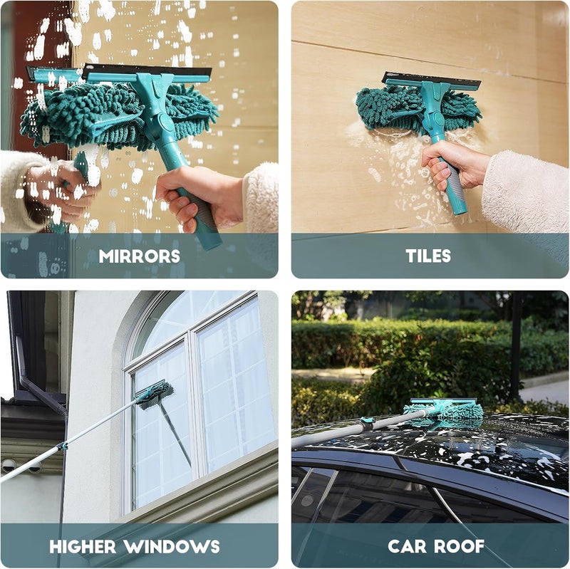 TelesPro 30 Feet High Reach Window Squeegee with 6-24 Ft Extension Pole, Window Cleaner Tool with 5-Stage Telescoping Pole, Window Cleaning Kit with Rotatable Head (2 Squeegee & 2 Microfibre Cloths) - Image 4